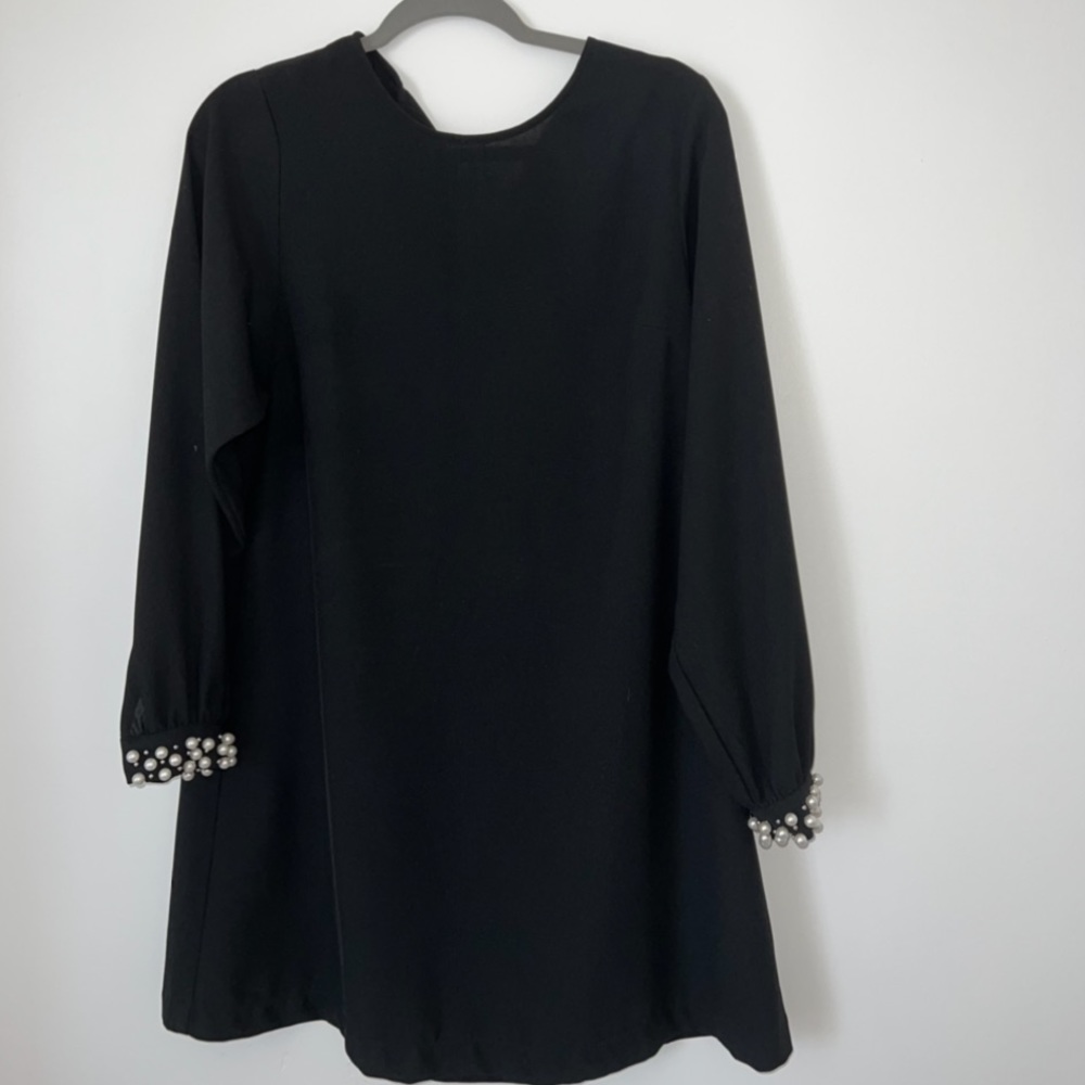 H&M black midi dress size 6 with pearls on sleeves